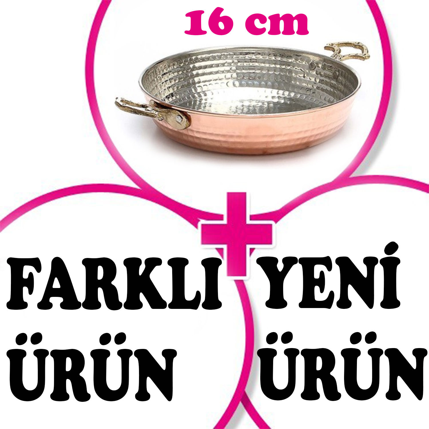 Pirinç Kulplu Kalın Bakır Tava ve 16 cm